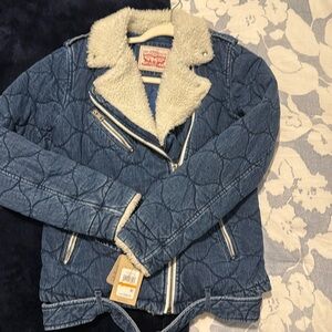 Levi - Small - NWT - Denim Faux Fur Motorcycle Jacket